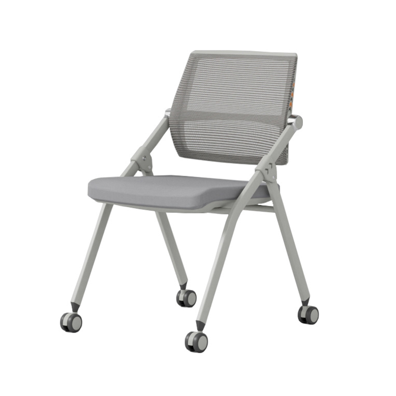 TC-824 mobile folding training chair with black mesh back, padded seat, fixed armrests, and optional casters – wholesale from China Foshan factory.