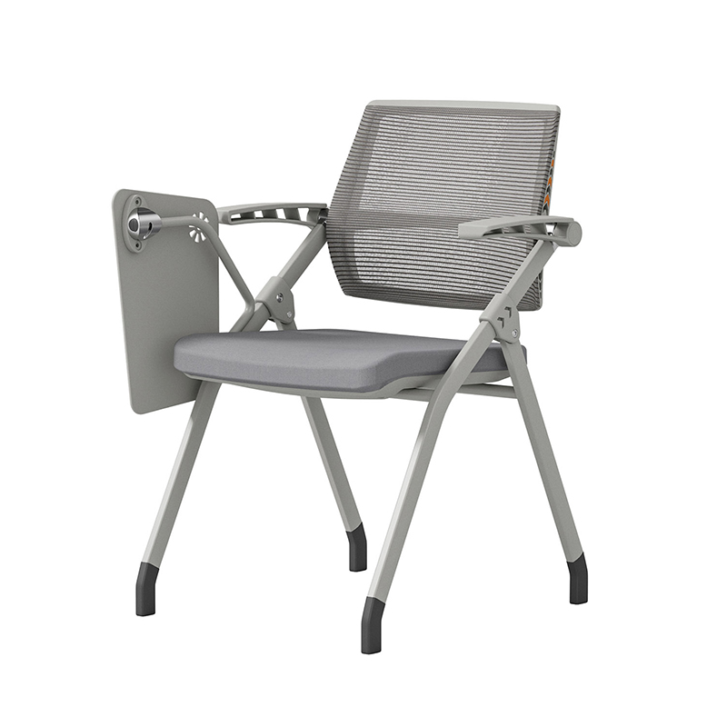 TC-824 mobile folding training chair with black mesh back, padded seat, fixed armrests, and optional casters – wholesale from China Foshan factory.