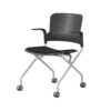 TC-830 mobile folding training chair with black mesh back, padded seat, fixed armrests, and casters – wholesale from China Foshan factory.