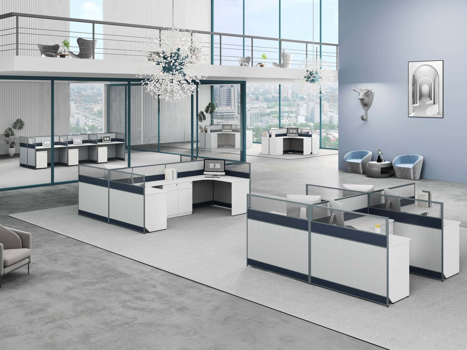 C20H Modular Office Workstation Partition Desk - Straight Desk scene 3