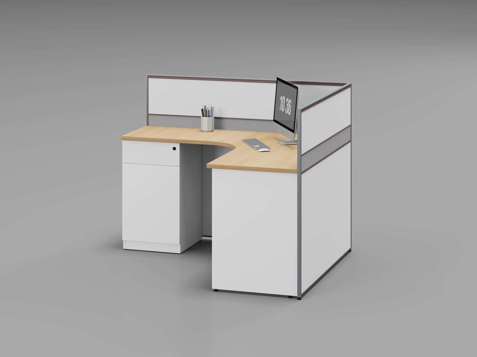P20F1 Modular Office Workstation Partition Desk whitebg 2 - Ergovari