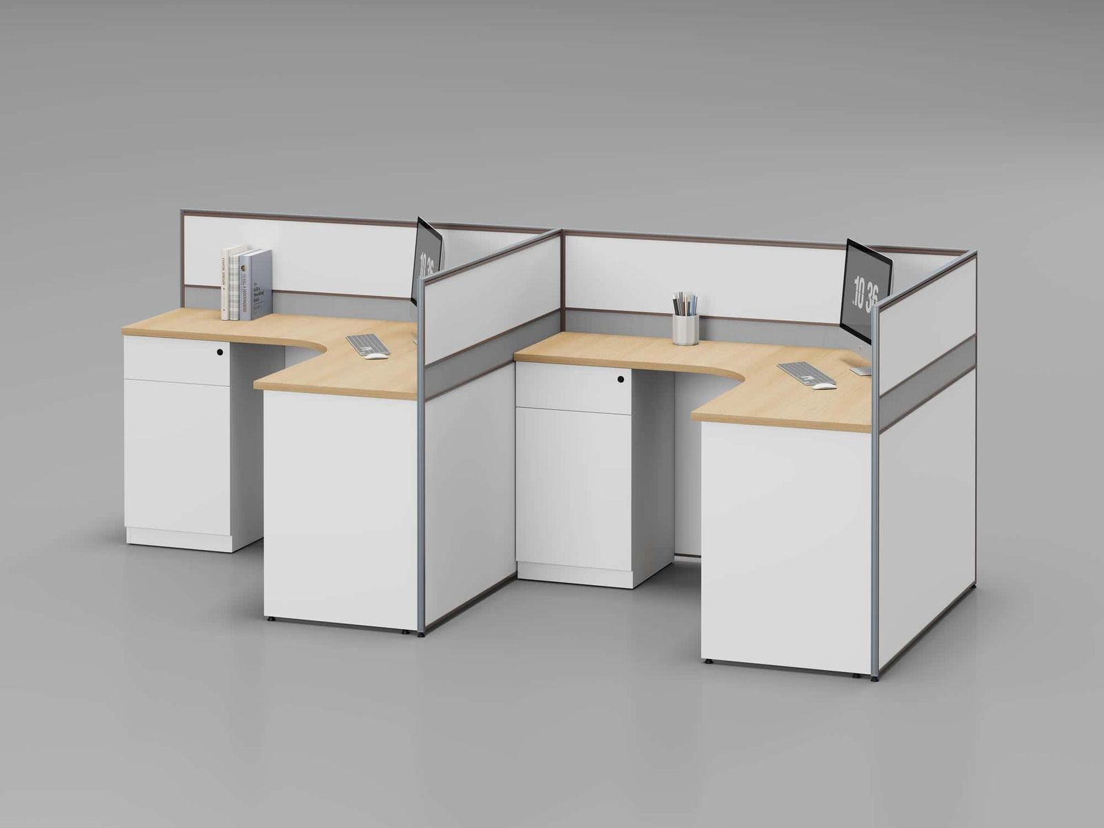 P20F1 Modular Office Workstation Partition Desk whitebg 3 - Ergovari