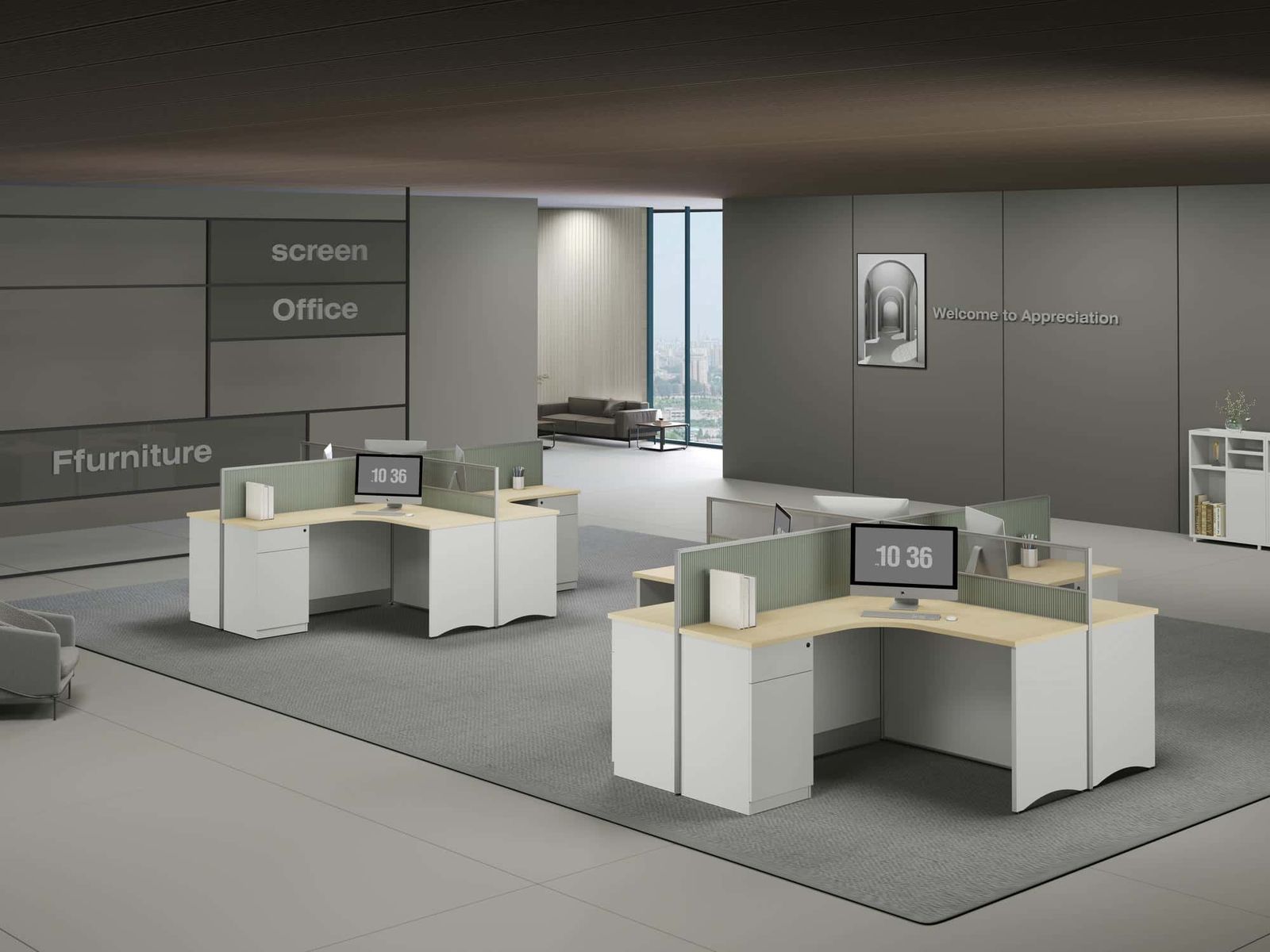 U25A-2412A Modular Office Workstation Partition Desk - Oxidized Silver scene 2 - Ergovari