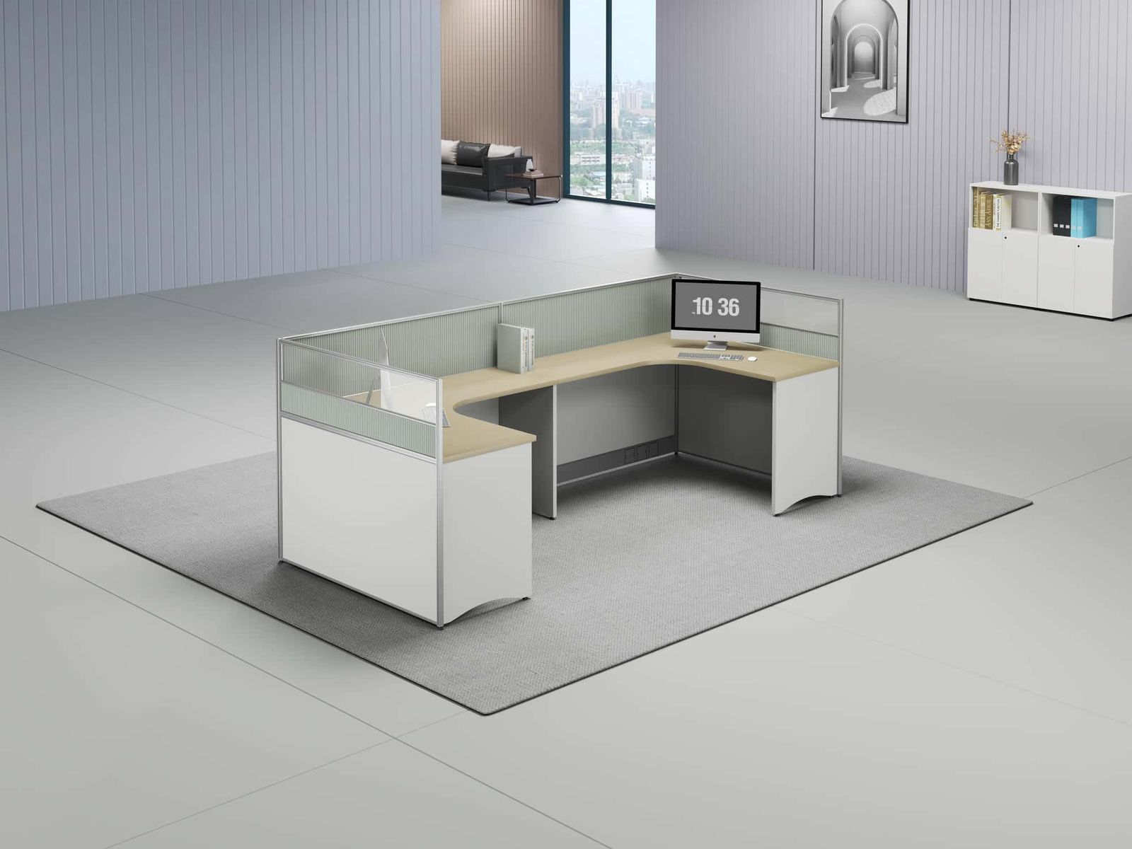 U25A Modular Office Workstation Partition Desk - Oxidized Silver scene 2 - Ergovari