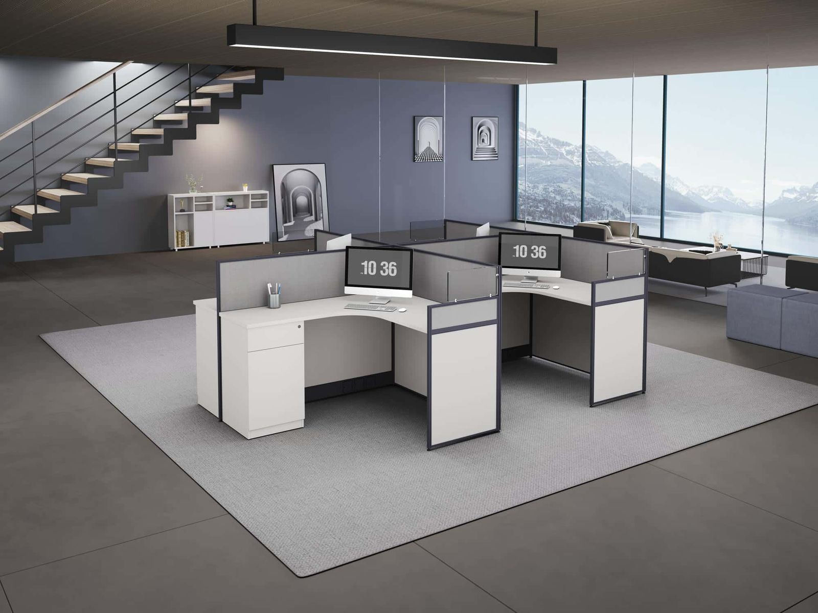 U25B-2412 Modular Office Workstation Partition Desk - Dark Asphalt scene 2 - Ergovari