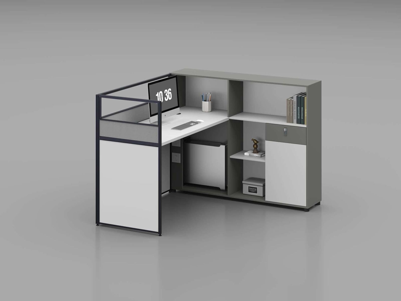 U25B-F1 Modular Office Workstation Partition Desk - Dark Asphalt whitebg 1 - Ergovari