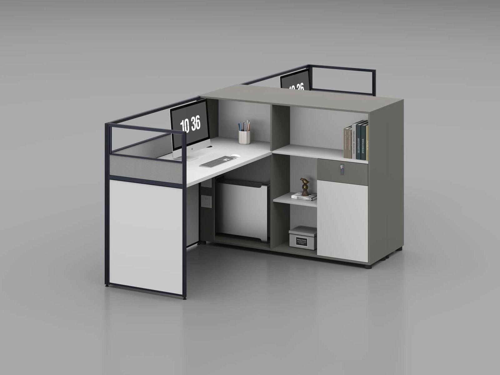 U25B-T2 Modular Office Workstation Partition Desk - Dark Asphalt whitebg 1 - Ergovari