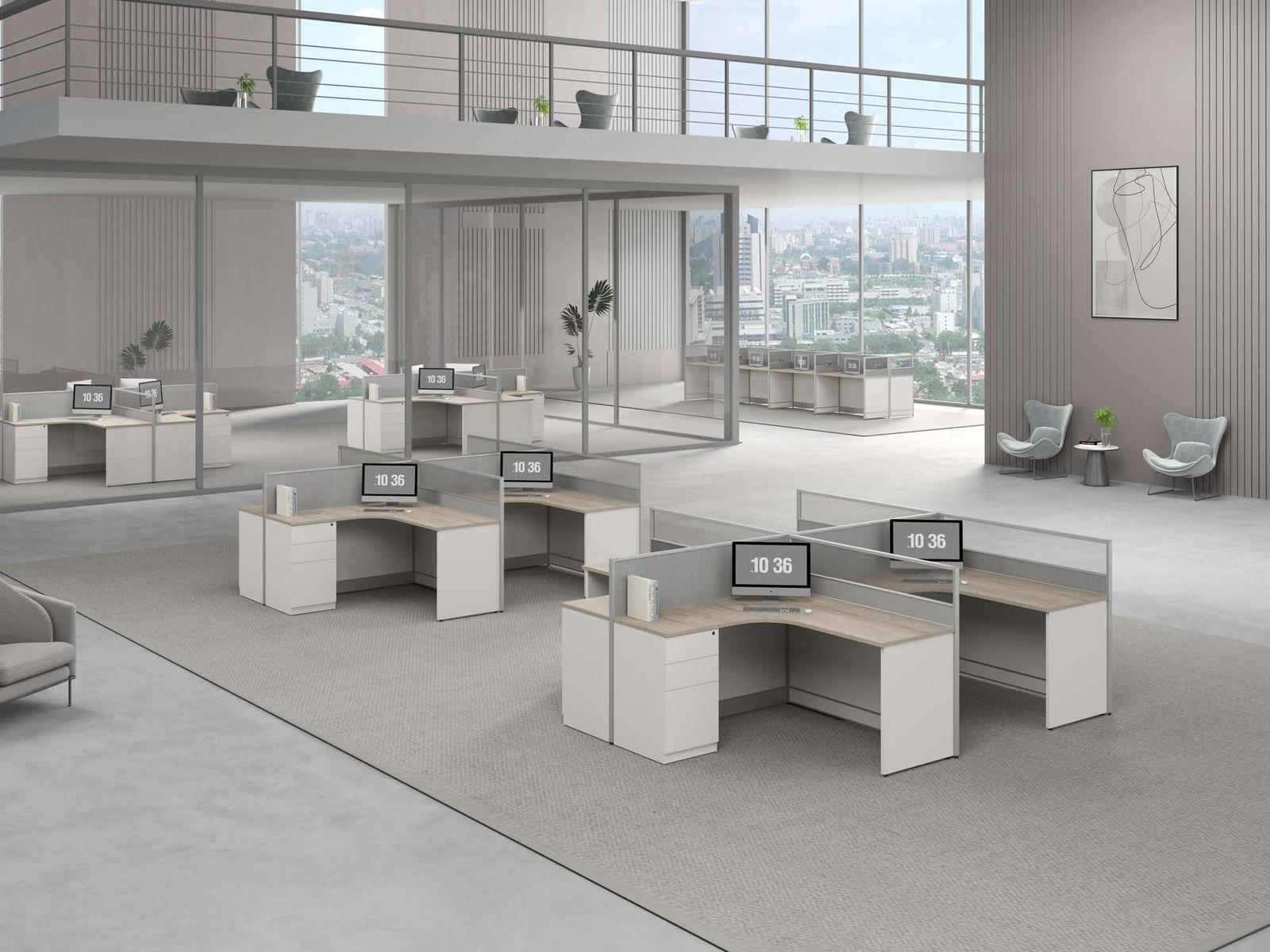 U35A-2814A Modular Office Workstation Partition Desk - Curved Desk scene 1