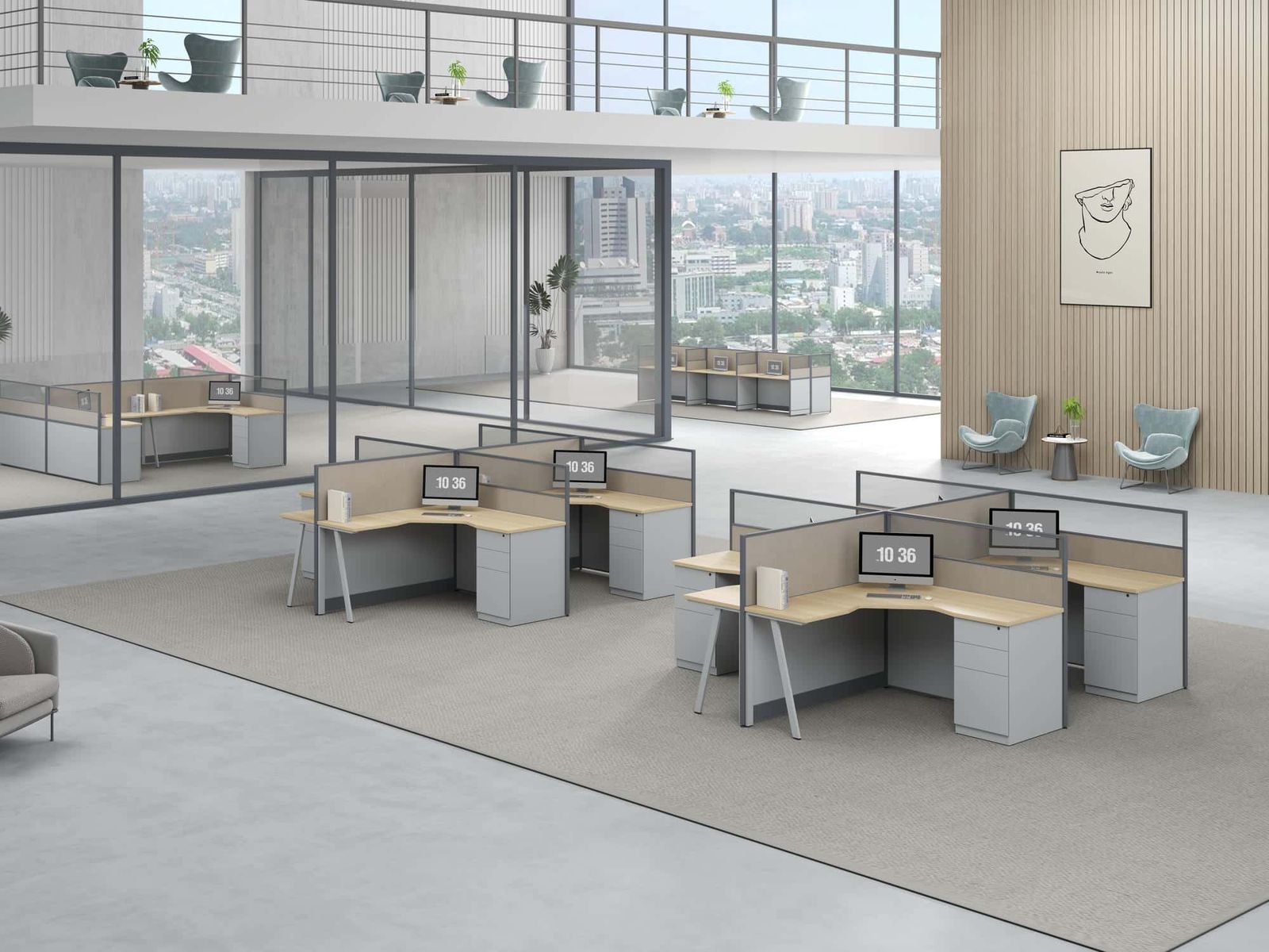 U35C-2814A Modular Office Workstation Partition Desk - Straight Desk Face-to-Face scene 1