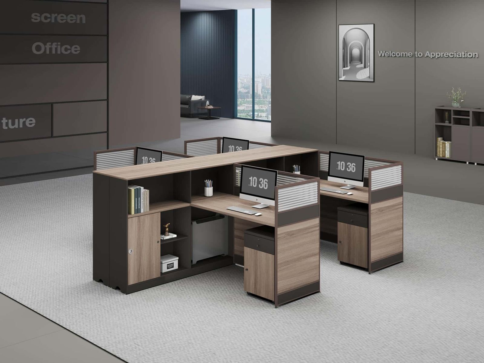 V20-1514 Modular Office Workstation Partition Desk scene 3 - Ergovari