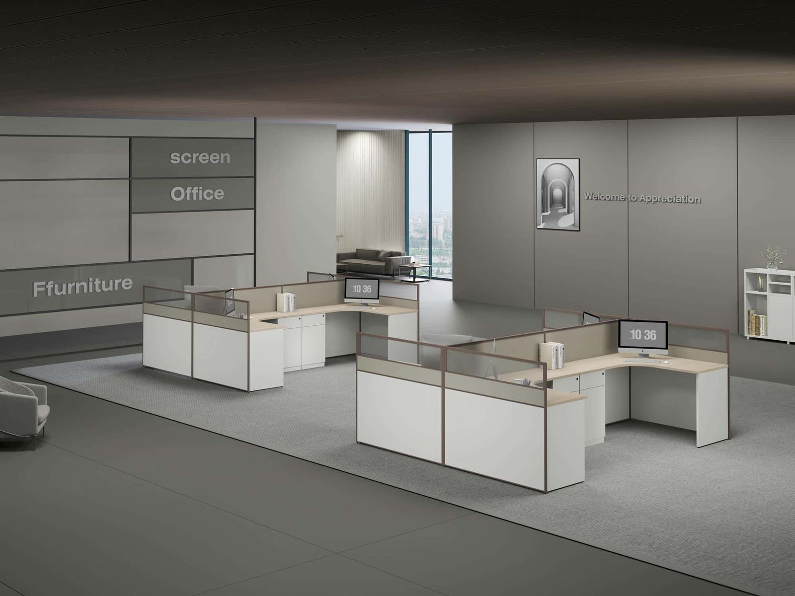 V20-2428 Modular Office Workstation Partition Desk - Straight Desk Inline scene 1