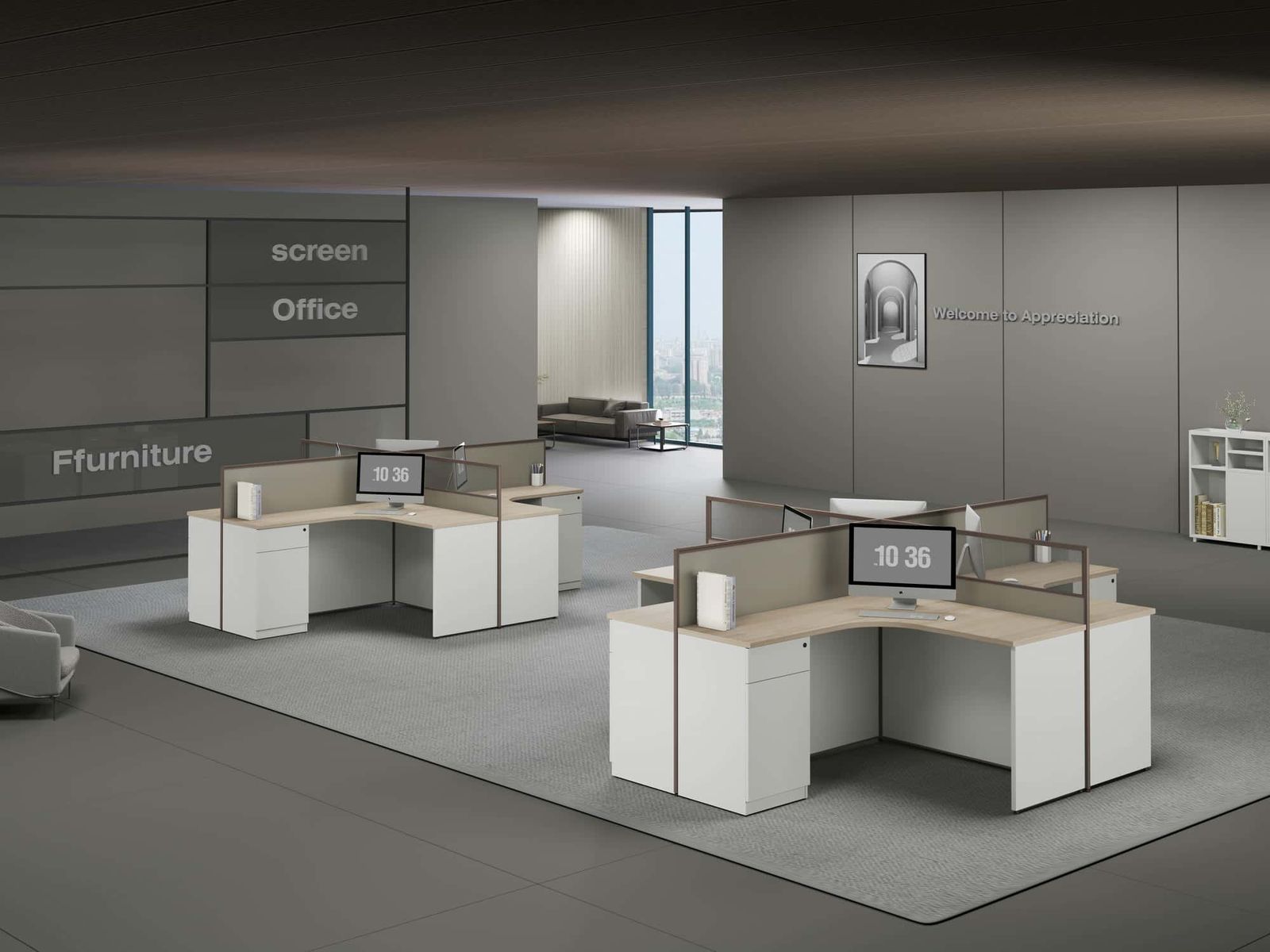V20-2428 Modular Office Workstation Partition Desk - Straight Desk Inline scene 2